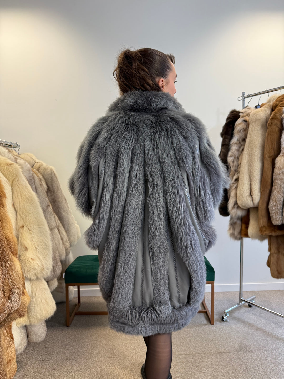 Blue Dyed Fox Fur Coat  XL Size