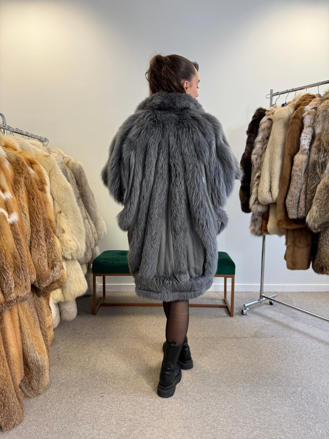 Blue Dyed Fox Fur Coat  XL Size