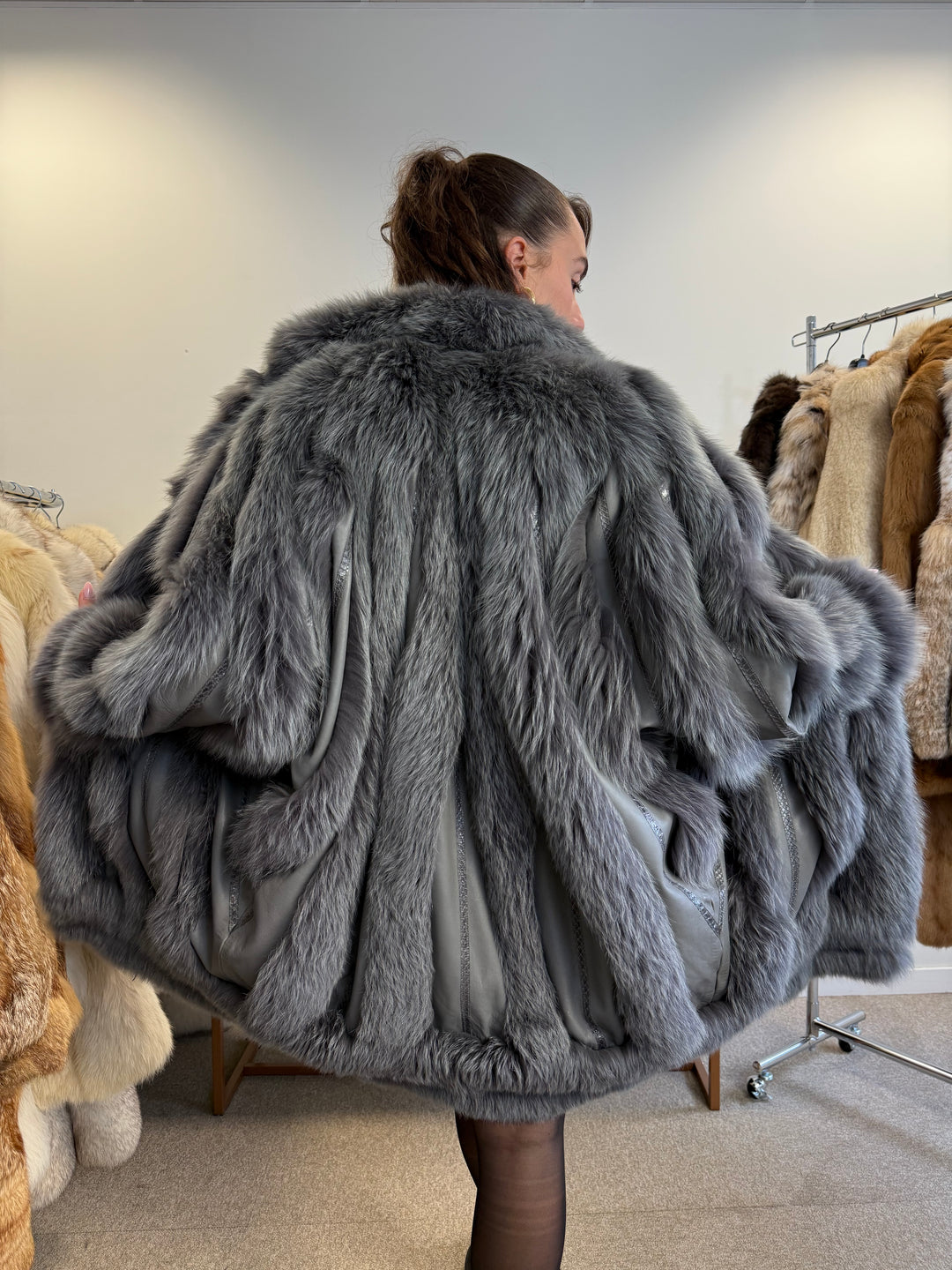 Blue Dyed Fox Fur Coat  XL Size