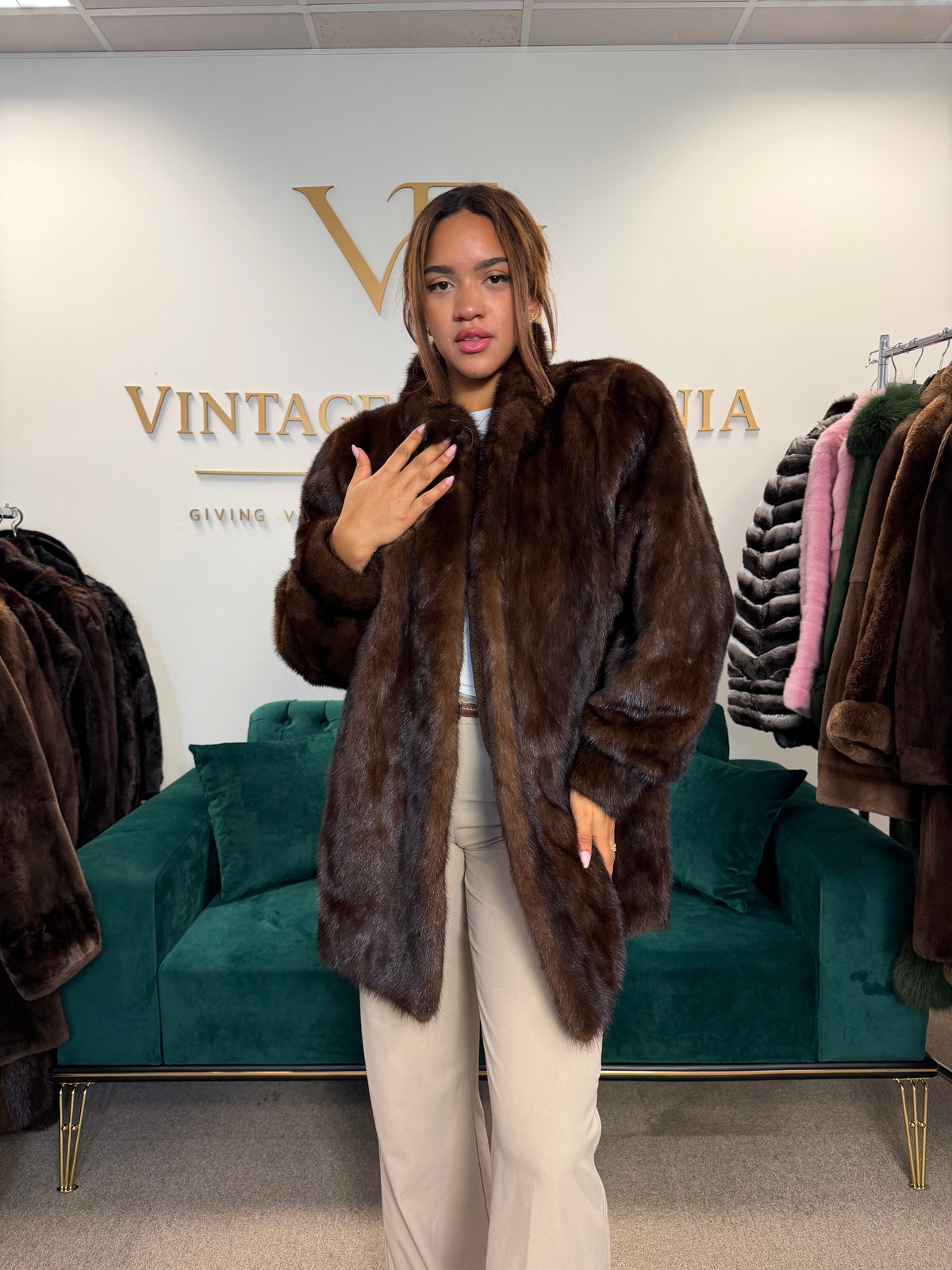 Dark Brown Mink Fur Jacket, XXL, Oversize