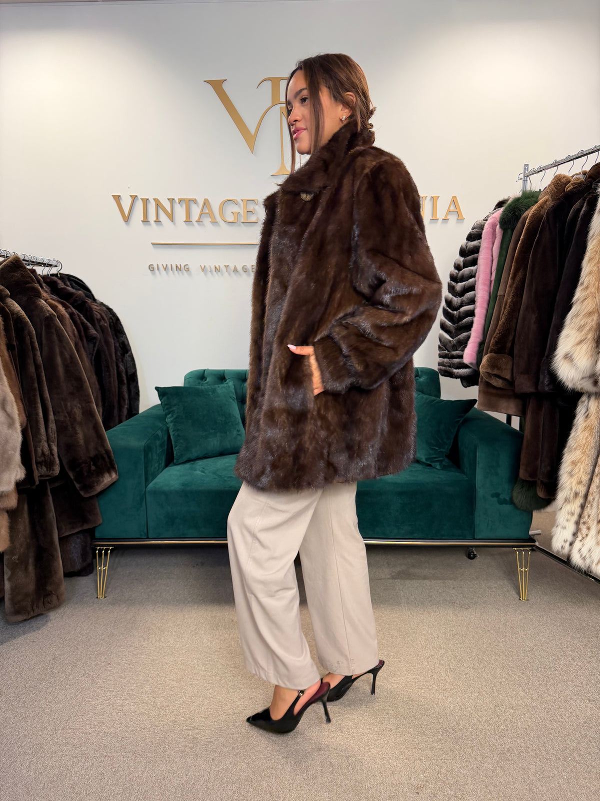 Dark Brown Mink Fur Jacket, XXL, Oversize