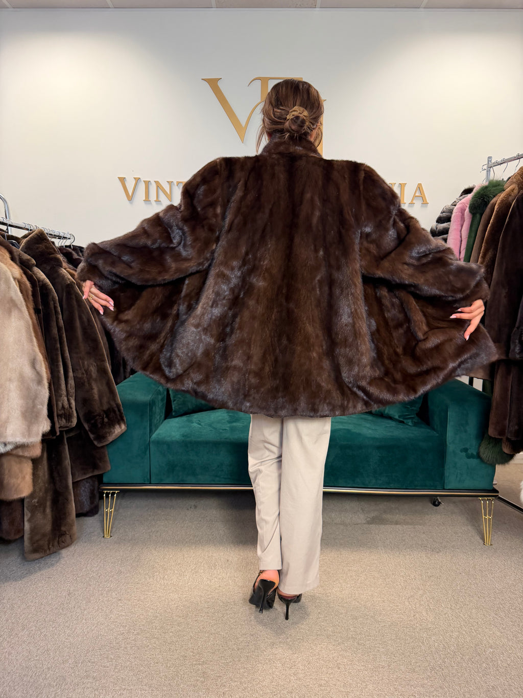 Dark Brown Mink Fur Jacket, XXL, Oversize