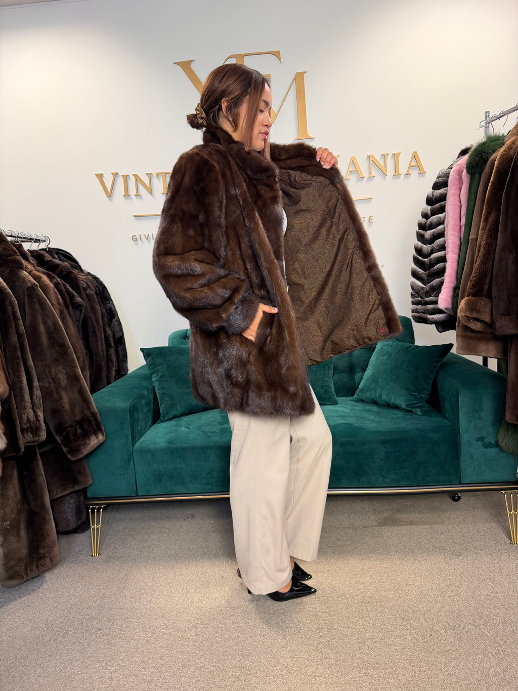 Dark Brown Mink Fur Jacket, XXL, Oversize