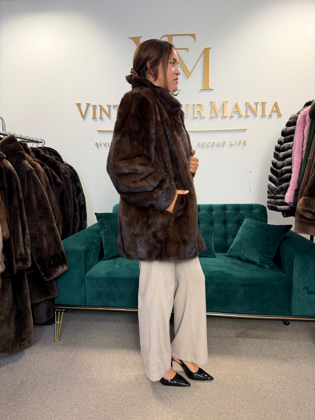 Dark Brown Mink Fur Jacket, XXL, Oversize