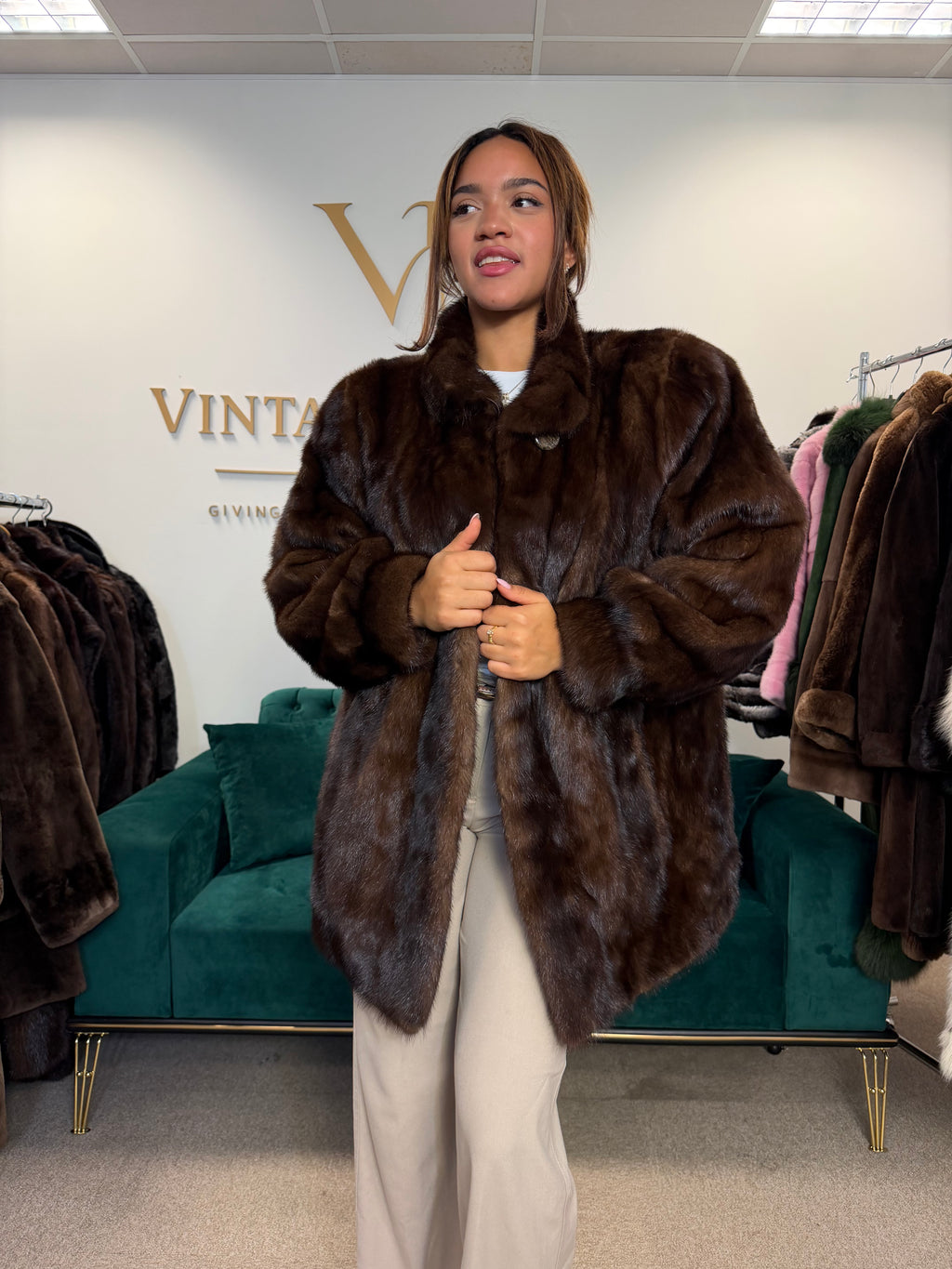 Dark Brown Mink Fur Jacket, XXL, Oversize