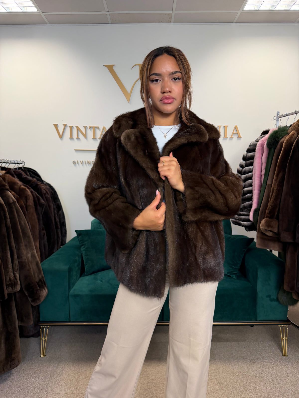 Brown Mink Fur Jacket, Large