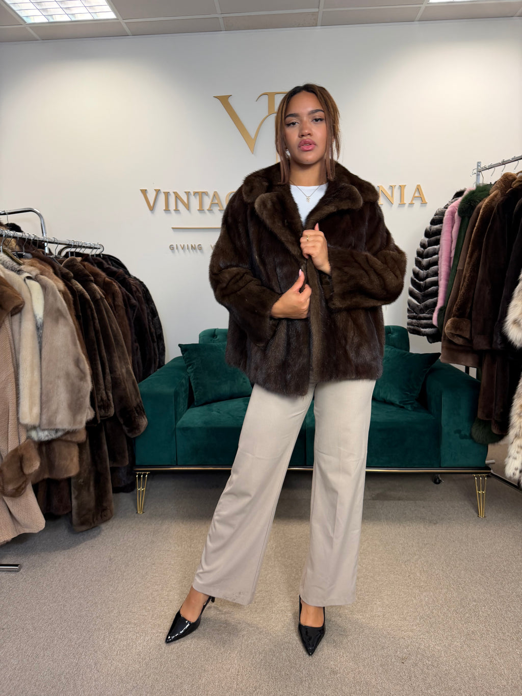 Brown Mink Fur Jacket, Large