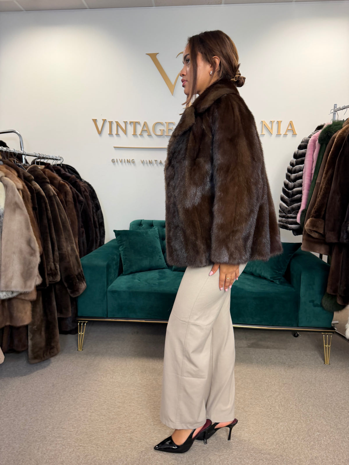 Brown Mink Fur Jacket, Large