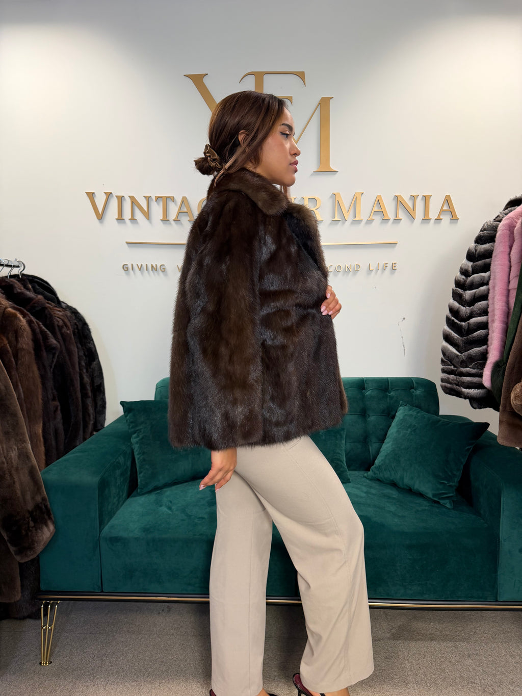 Brown Mink Fur Jacket, Large