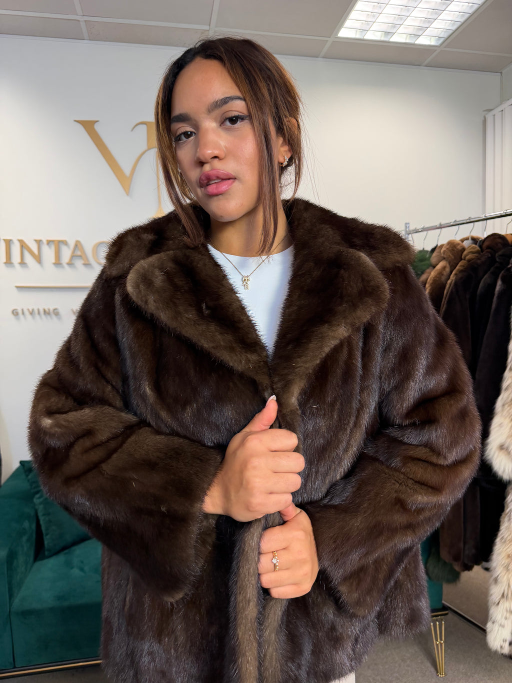 Brown Mink Fur Jacket, Large