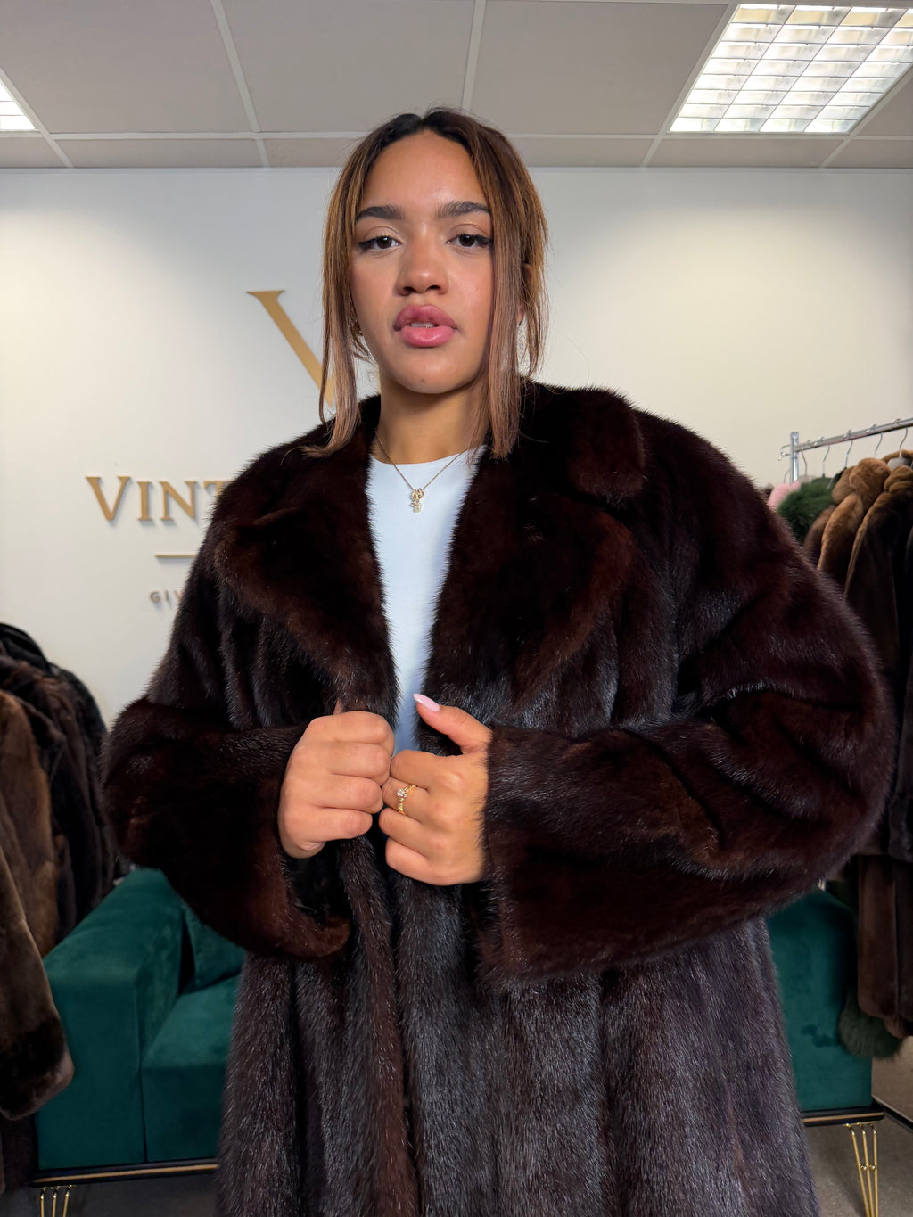 Very Dark Brown Mink Fur Coat, L/XL