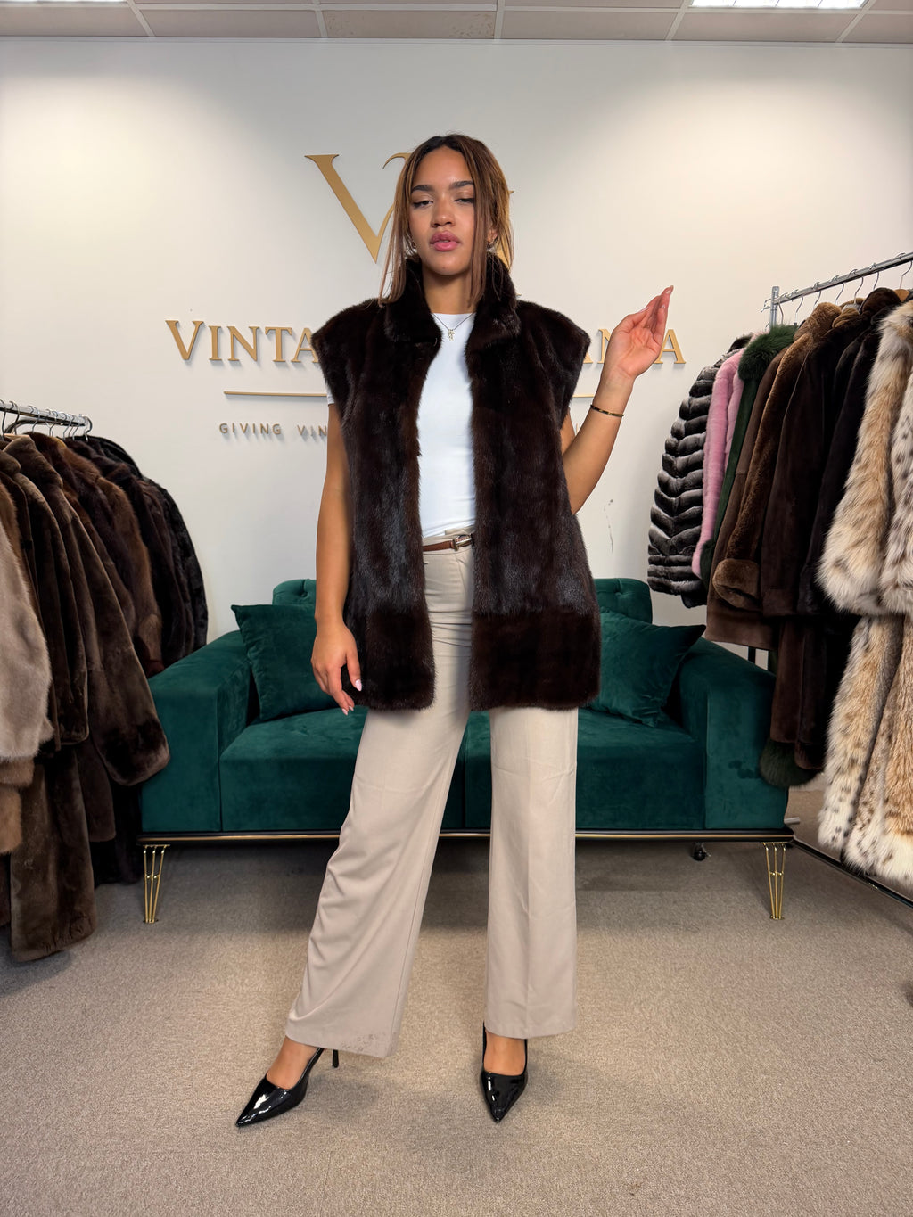 Dark Brown Mink Fur Vest, Large