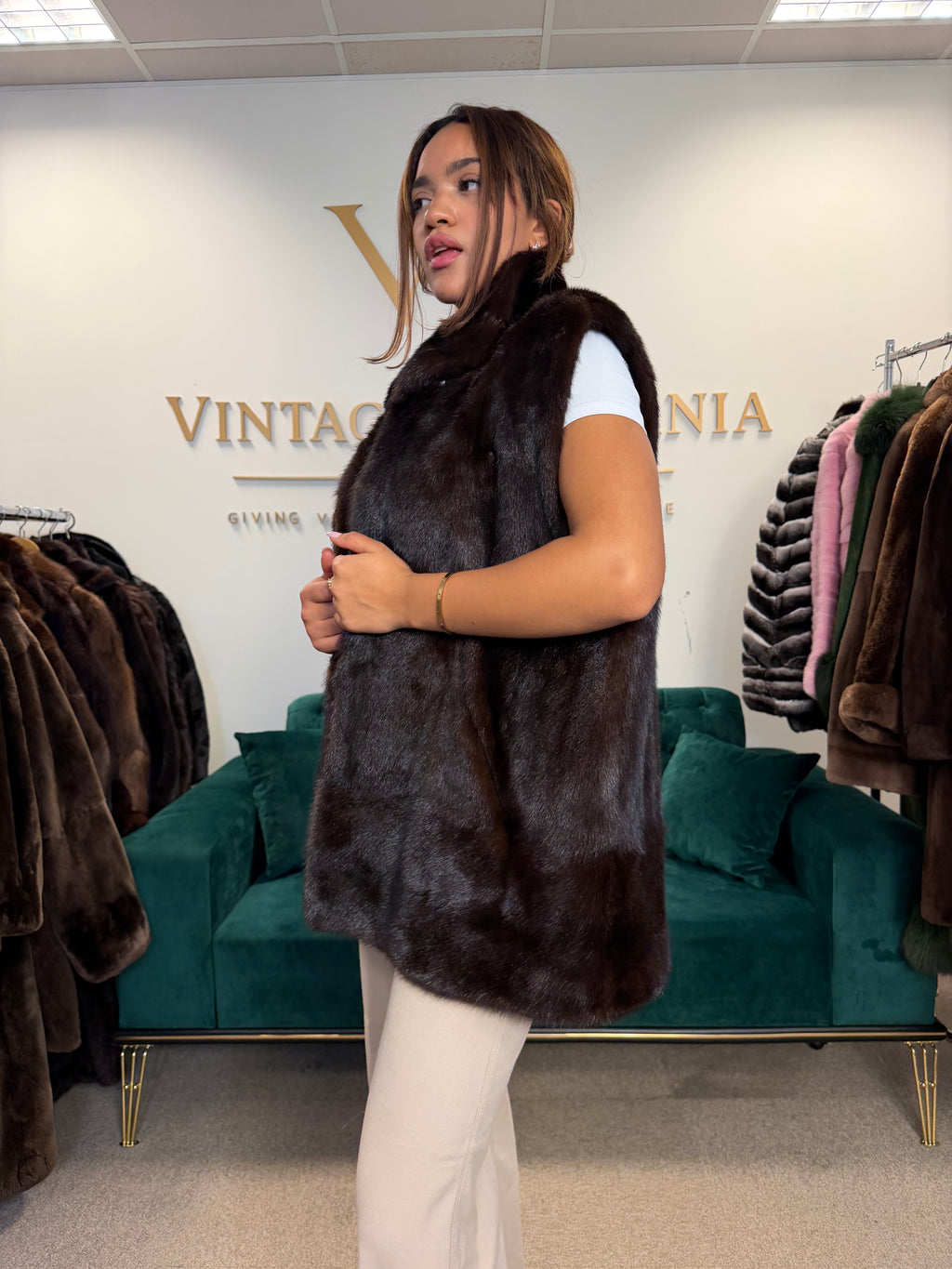 Dark Brown Mink Fur Vest, Large