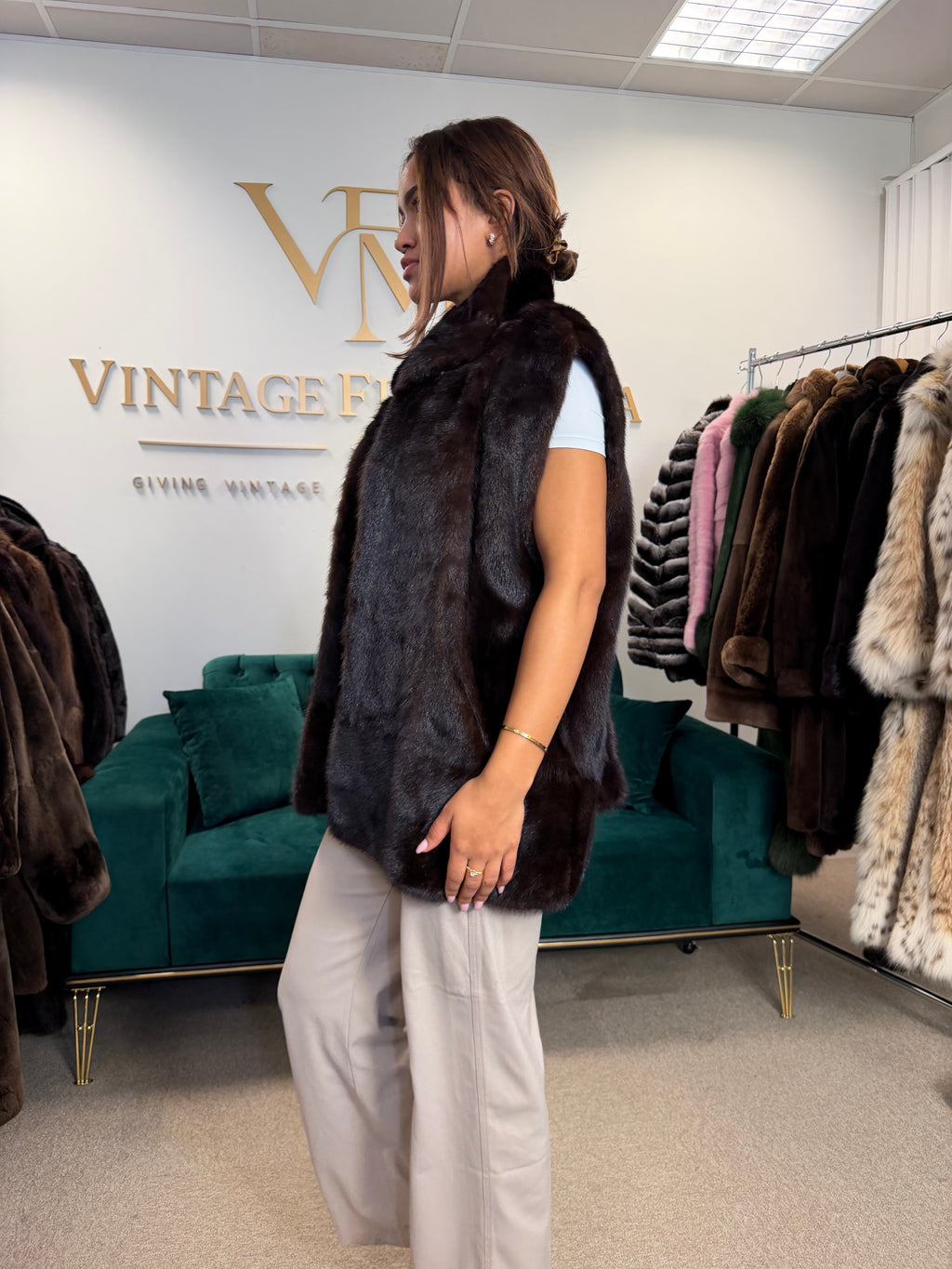Dark Brown Mink Fur Vest, Large