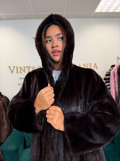 Dark Brown Mink Fur Coat, M/L, Excellent Quality