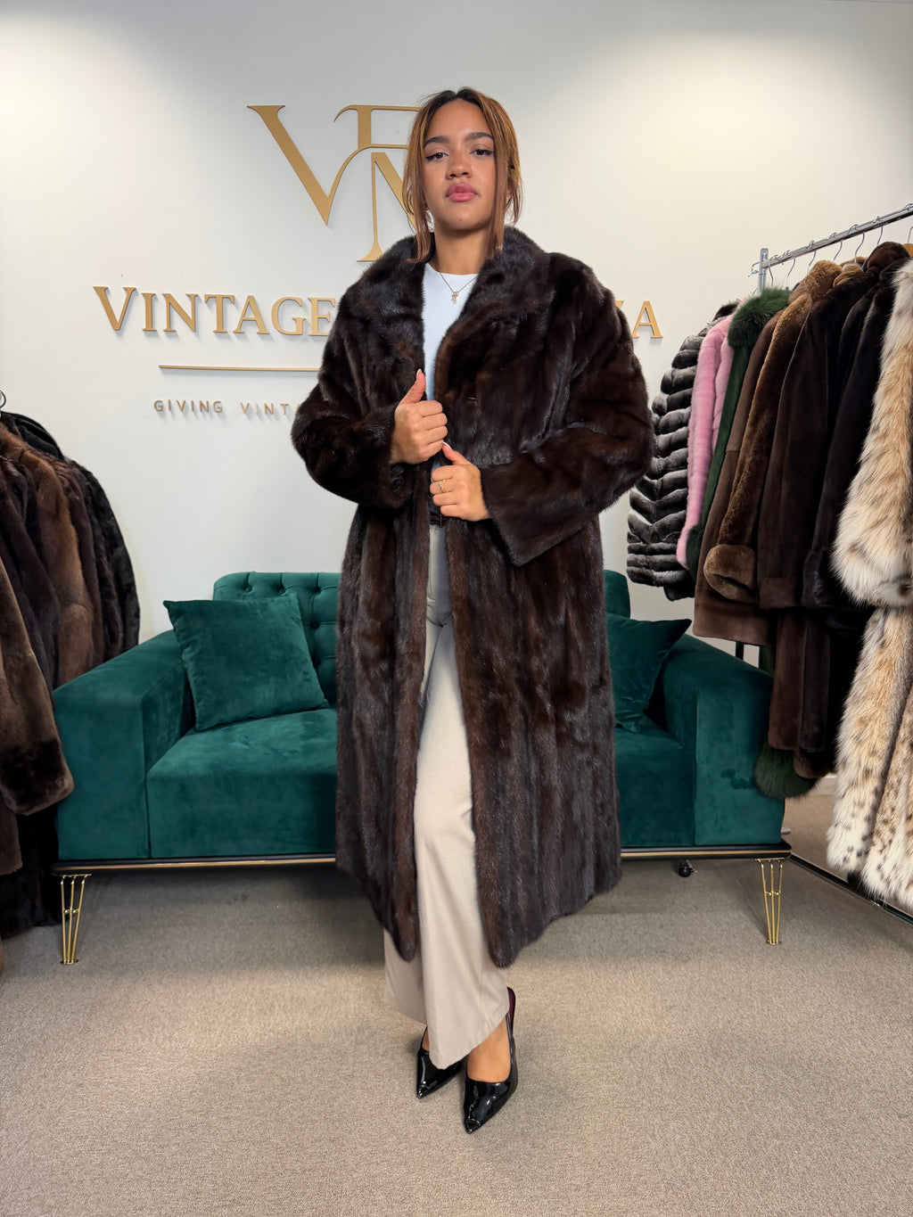 Brown Mink Fur Coat, M/L