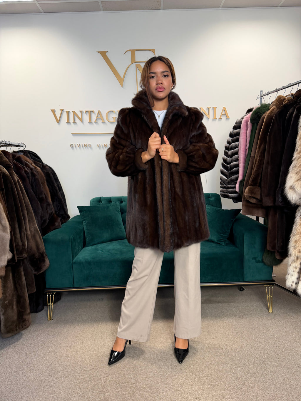 Brown Mink Fur Jacket, Large