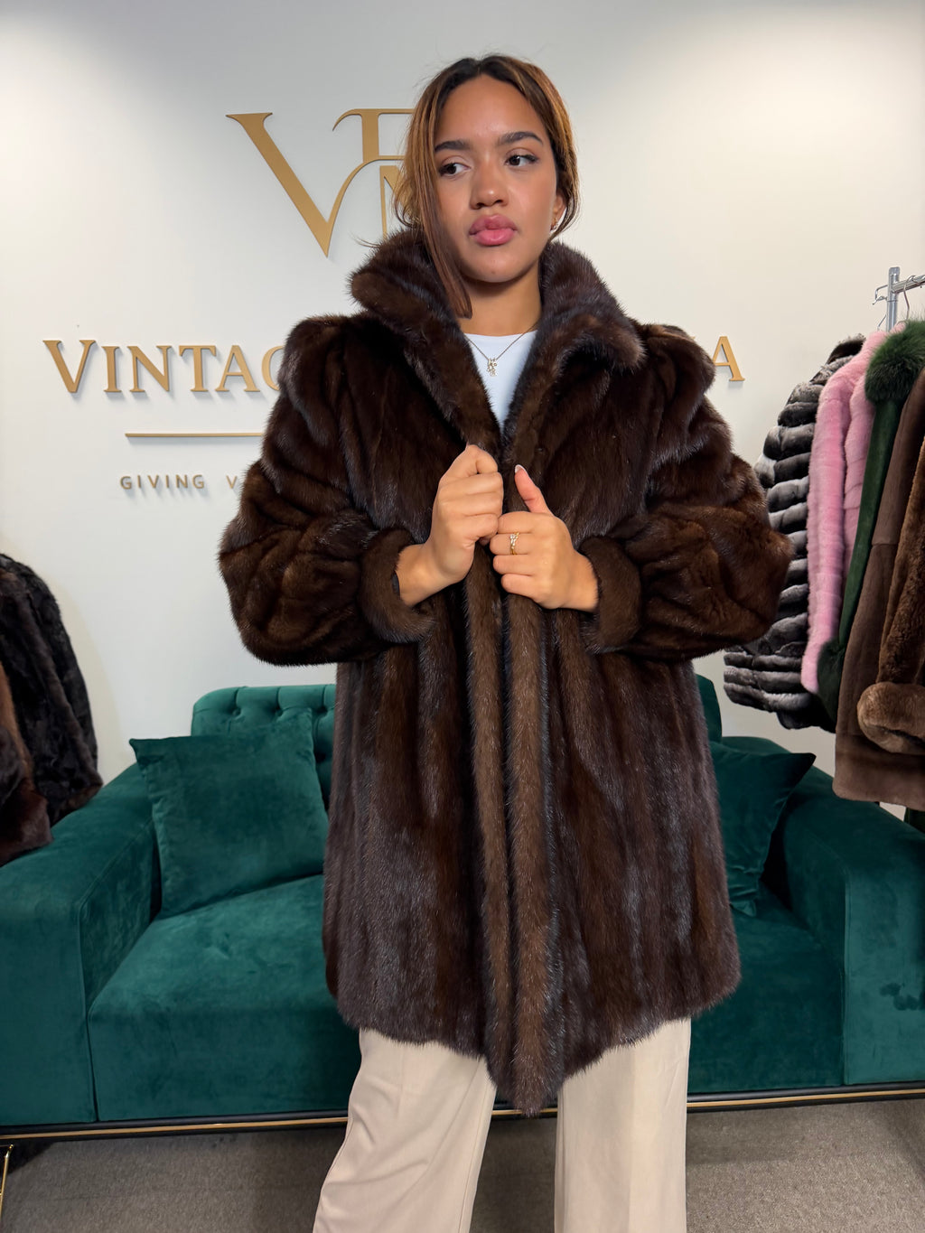 Brown Mink Fur Jacket, Large