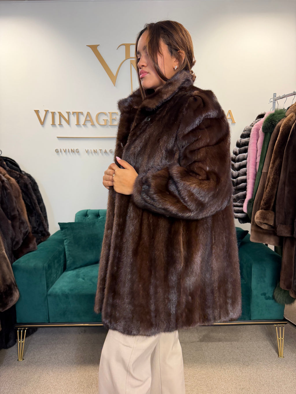 Brown Mink Fur Jacket, Large