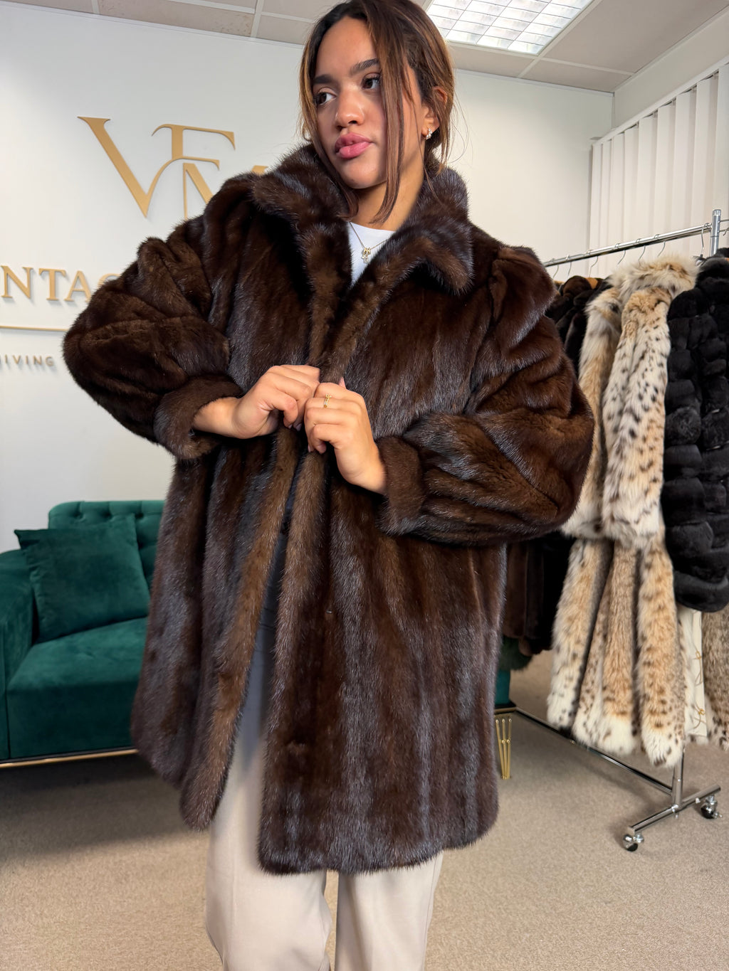 Brown Mink Fur Jacket, Large