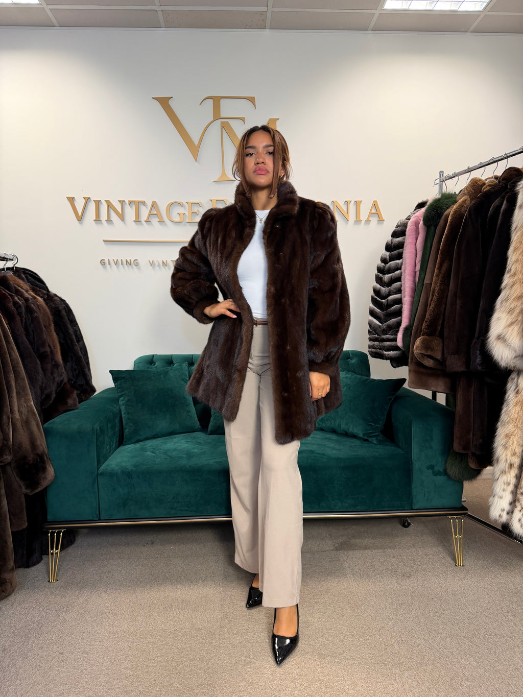 Brown Mink Fur Jacket, Large