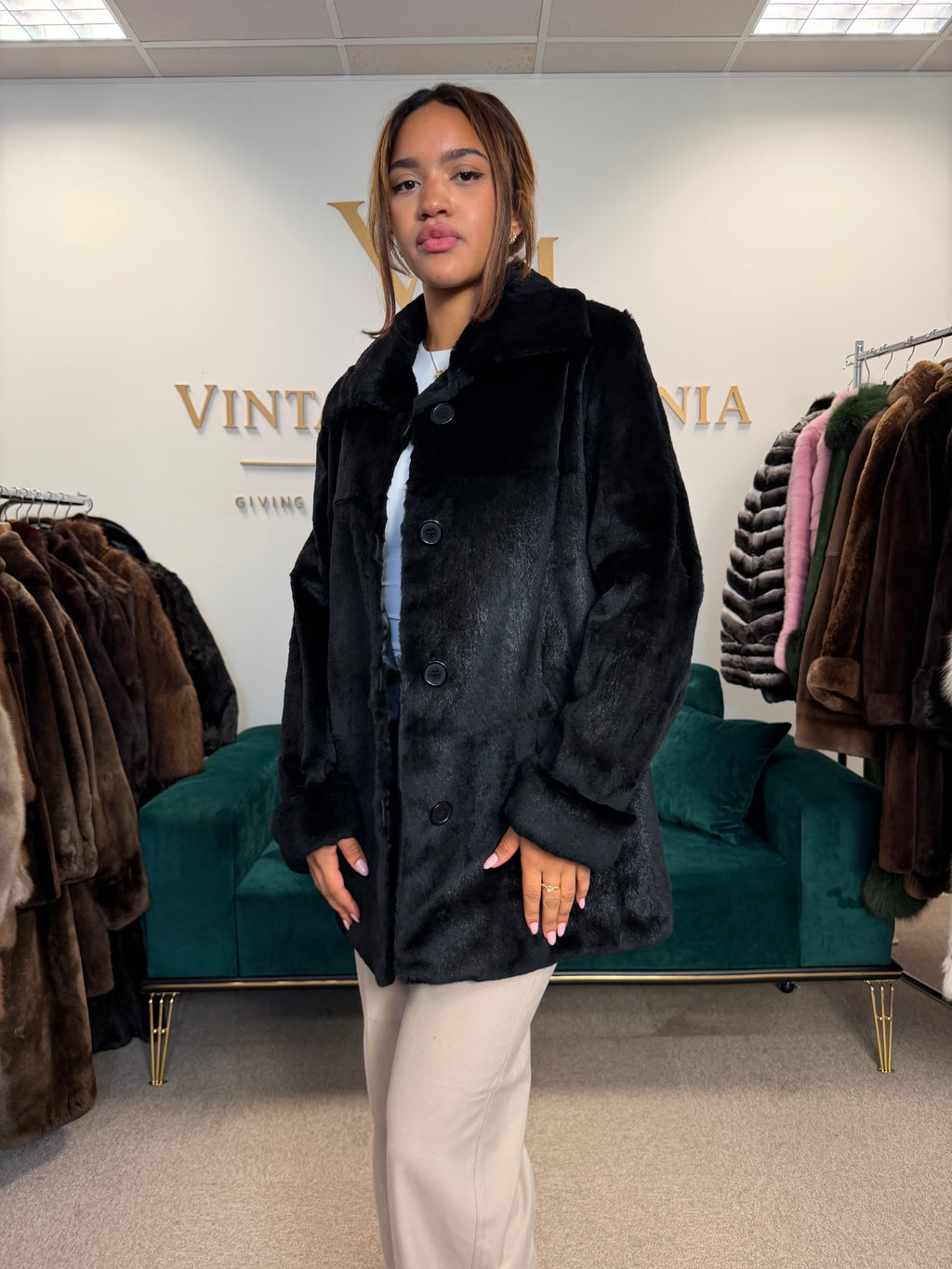 Sheared Black Rabbit Fur Jacket, Large