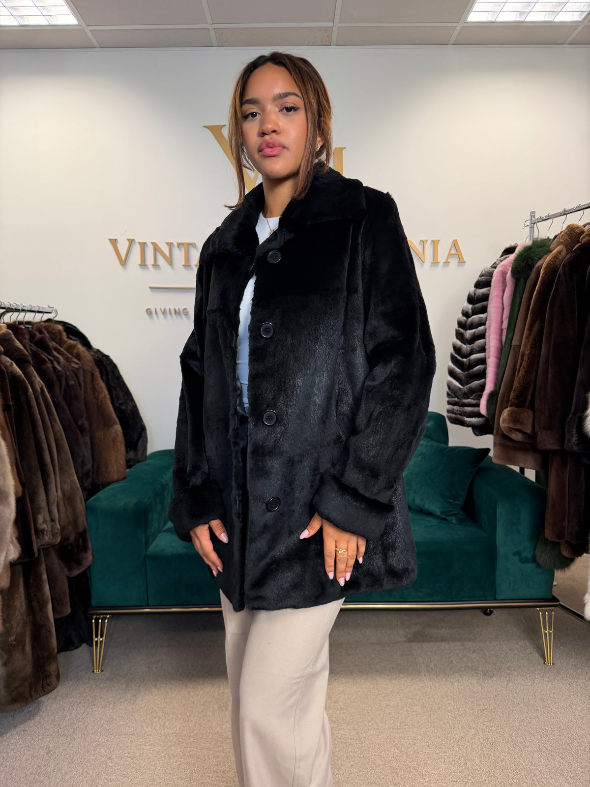 Sheared Black Rabbit Fur Jacket, Large