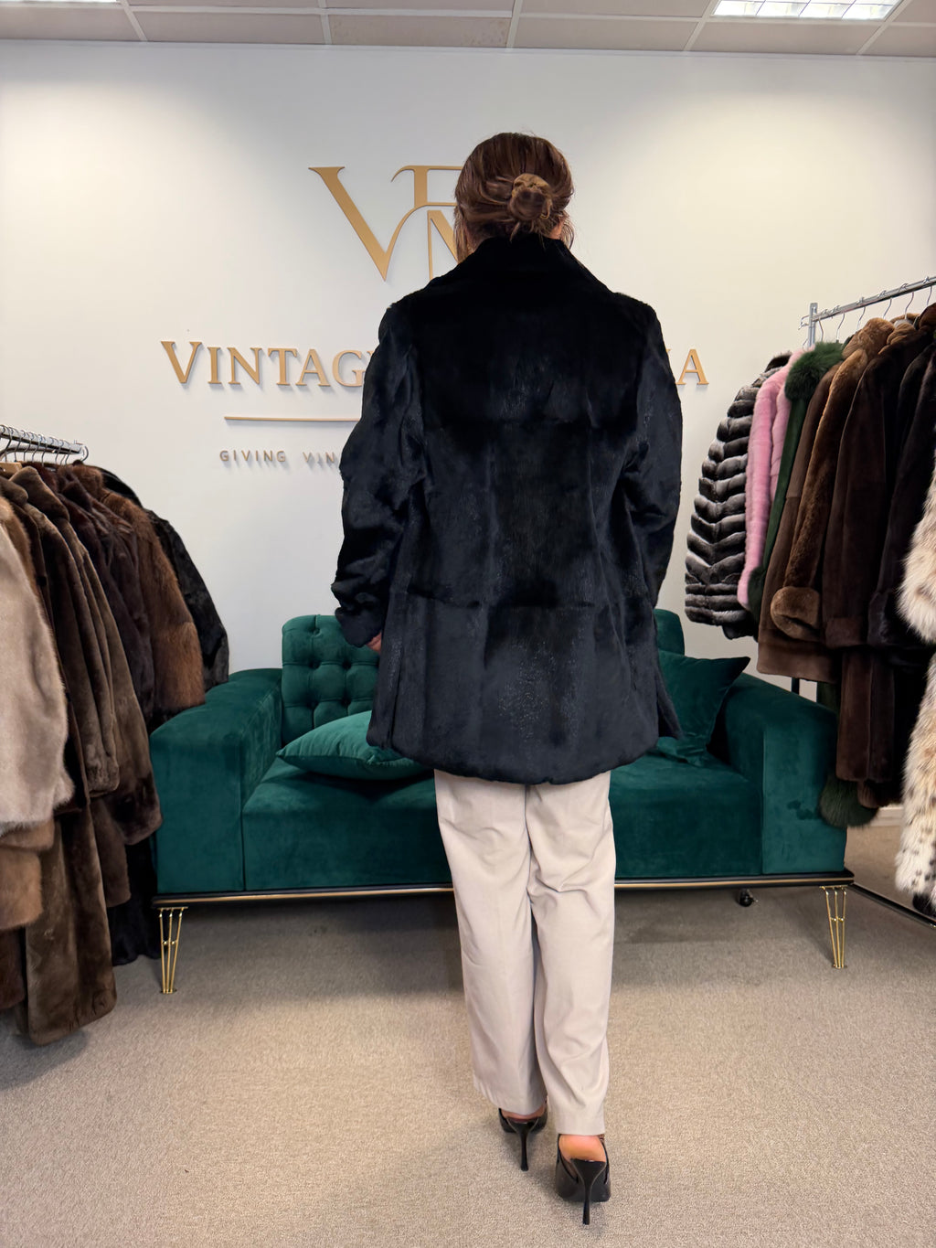 Sheared Black Rabbit Fur Jacket, Large