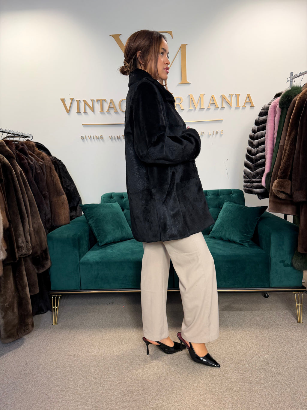 Sheared Black Rabbit Fur Jacket, Large