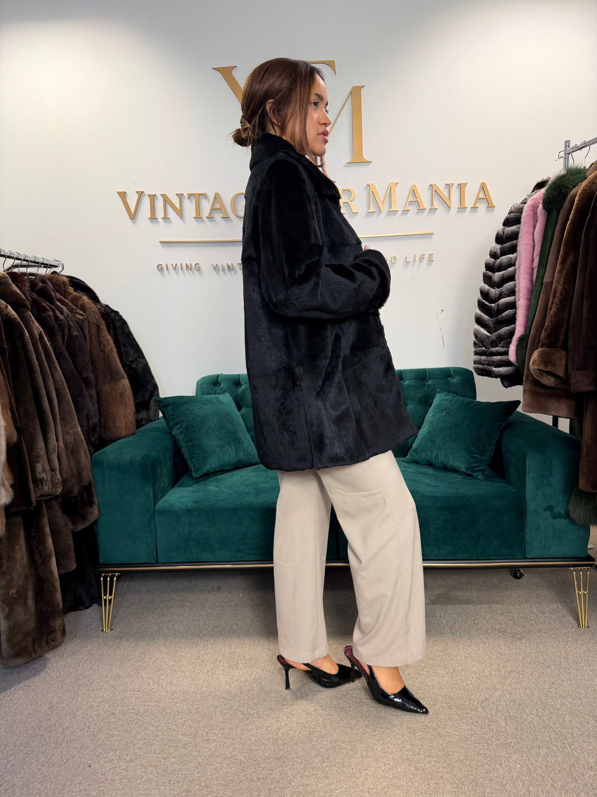 Sheared Black Rabbit Fur Jacket, Large