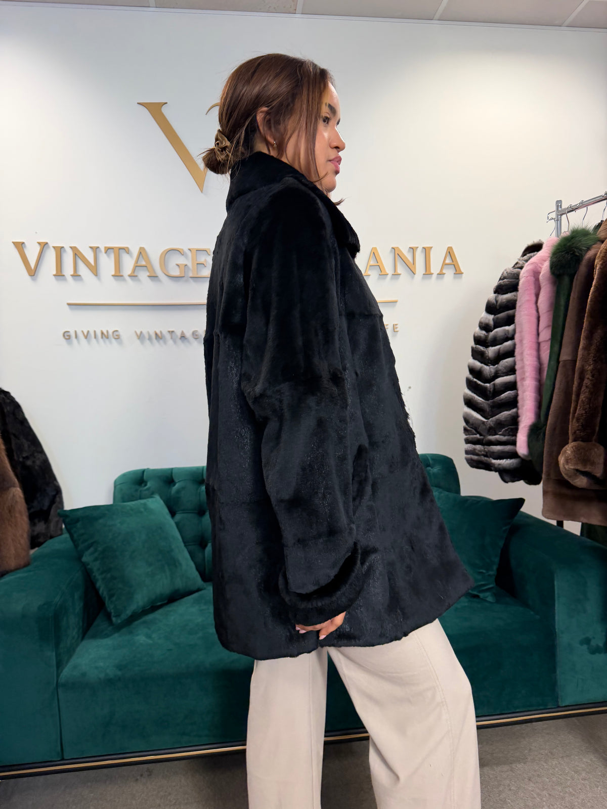 Sheared Black Rabbit Fur Jacket, Large