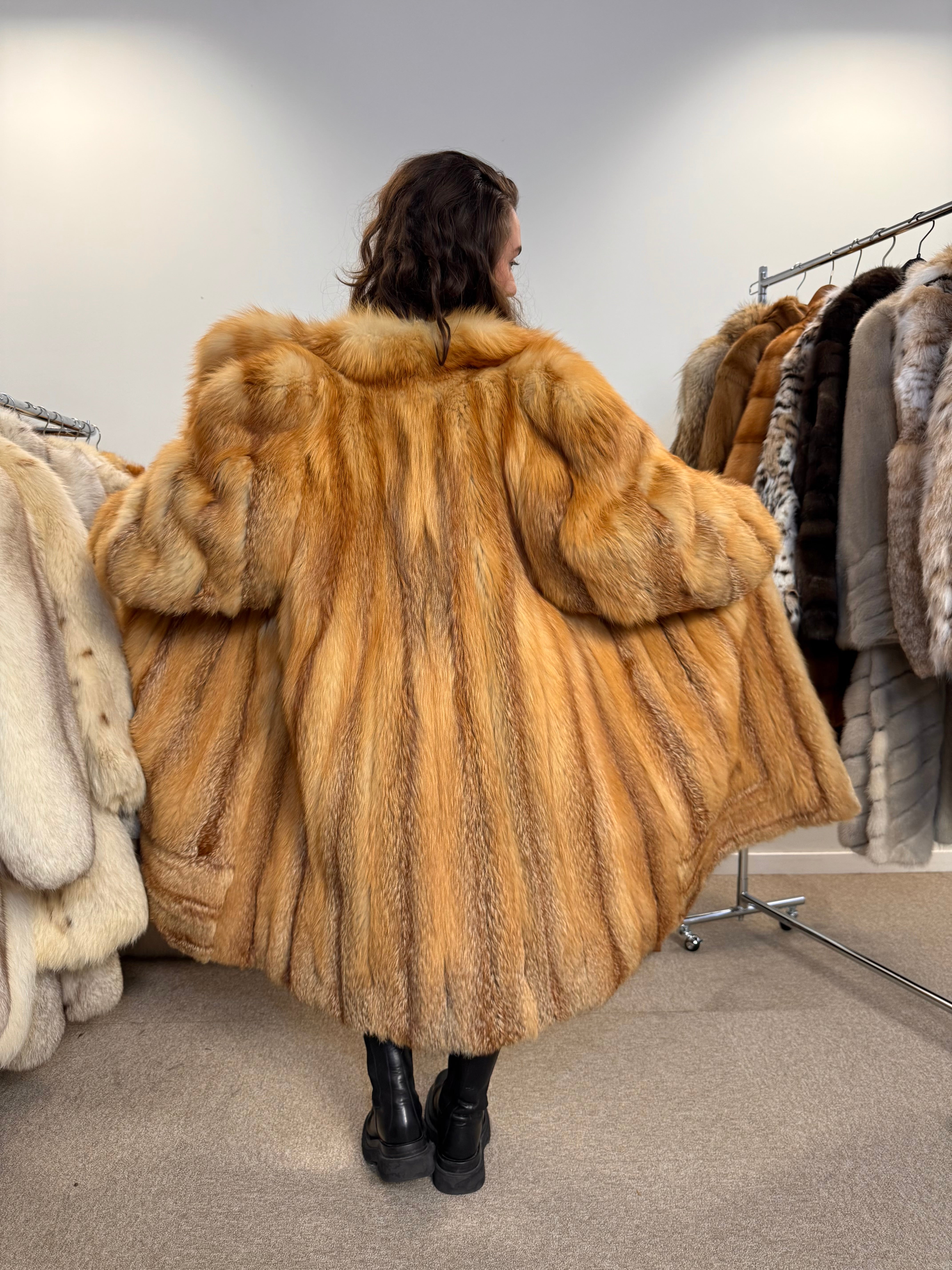 Authentic Canadian Fox Fur Coat, Red Color, Rare Vintage Find