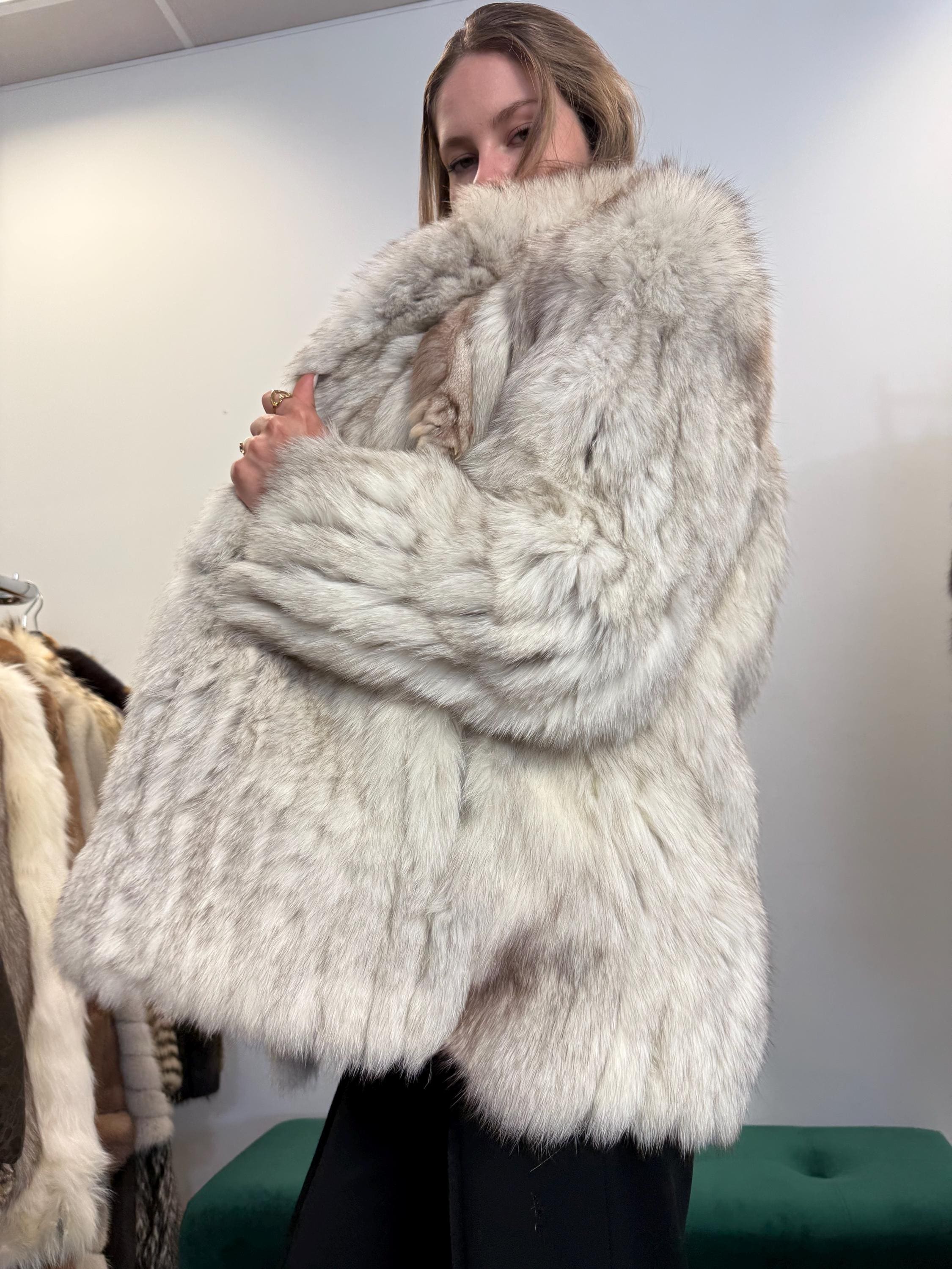 Authentic White Fox Fur Jacket, Medium Size, Rare Vintage Women’s Coat