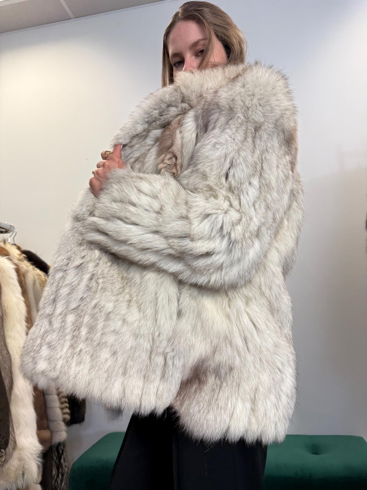 Authentic White Fox Fur Jacket, Medium Size, Rare Vintage Women’s Coat