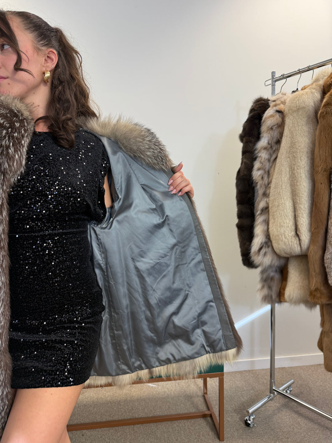 Real Fox Fur Coat in Crystal Shade, Medium Size, Elegant Winter Coat