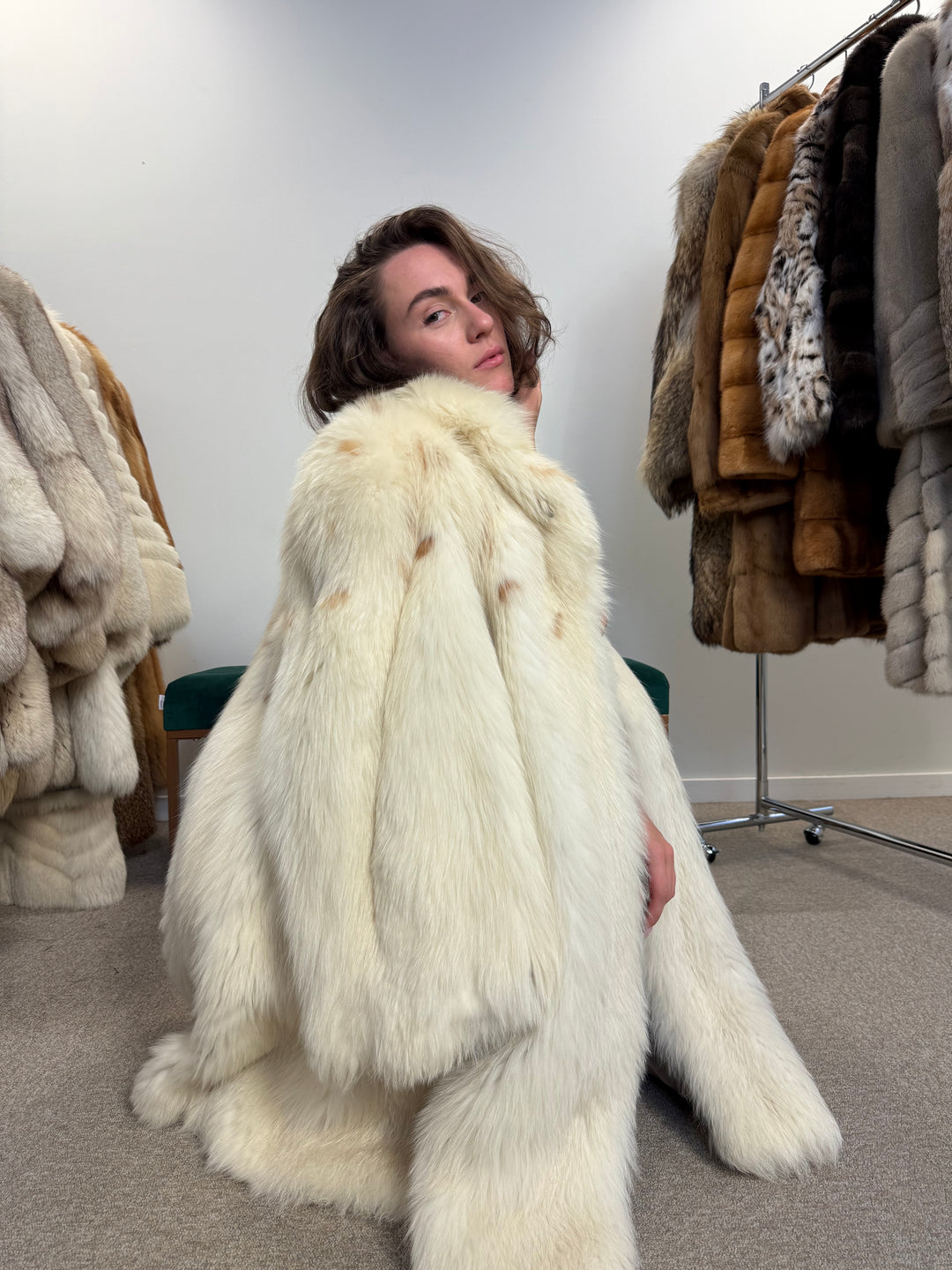 Genuine Lynx Fox Fur Coat, High-Quality Vintage Outerwear, 3XL Size