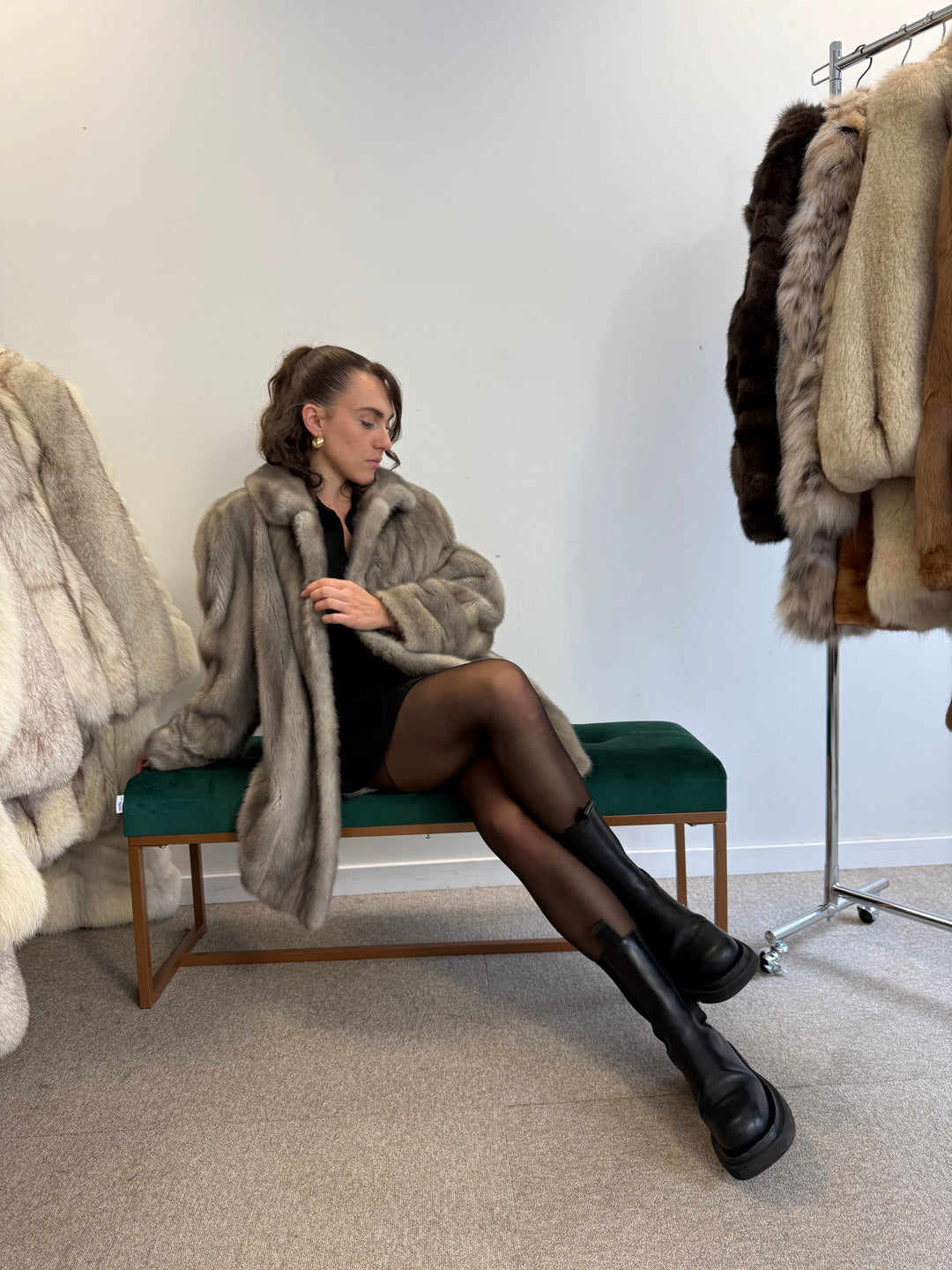 Grey Mink Fur Jacket Large – Real Mink, Elegant Vintage Coat