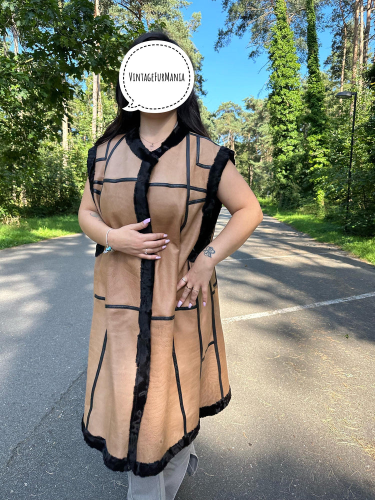 Double Sided Astrakhan and Leather Fur Vest, XXL Size, Vintage fur Vest, Real Fur, Ultimate Style and Warmth in a Luxurious Design, Fur Coat