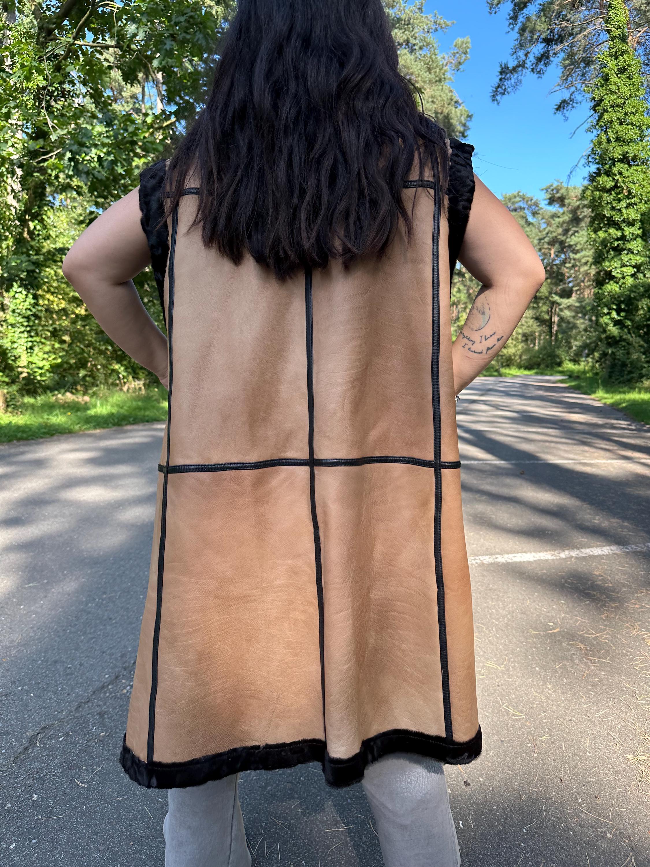 Double Sided Astrakhan and Leather Fur Vest, XXL Size, Vintage fur Vest, Real Fur, Ultimate Style and Warmth in a Luxurious Design, Fur Coat
