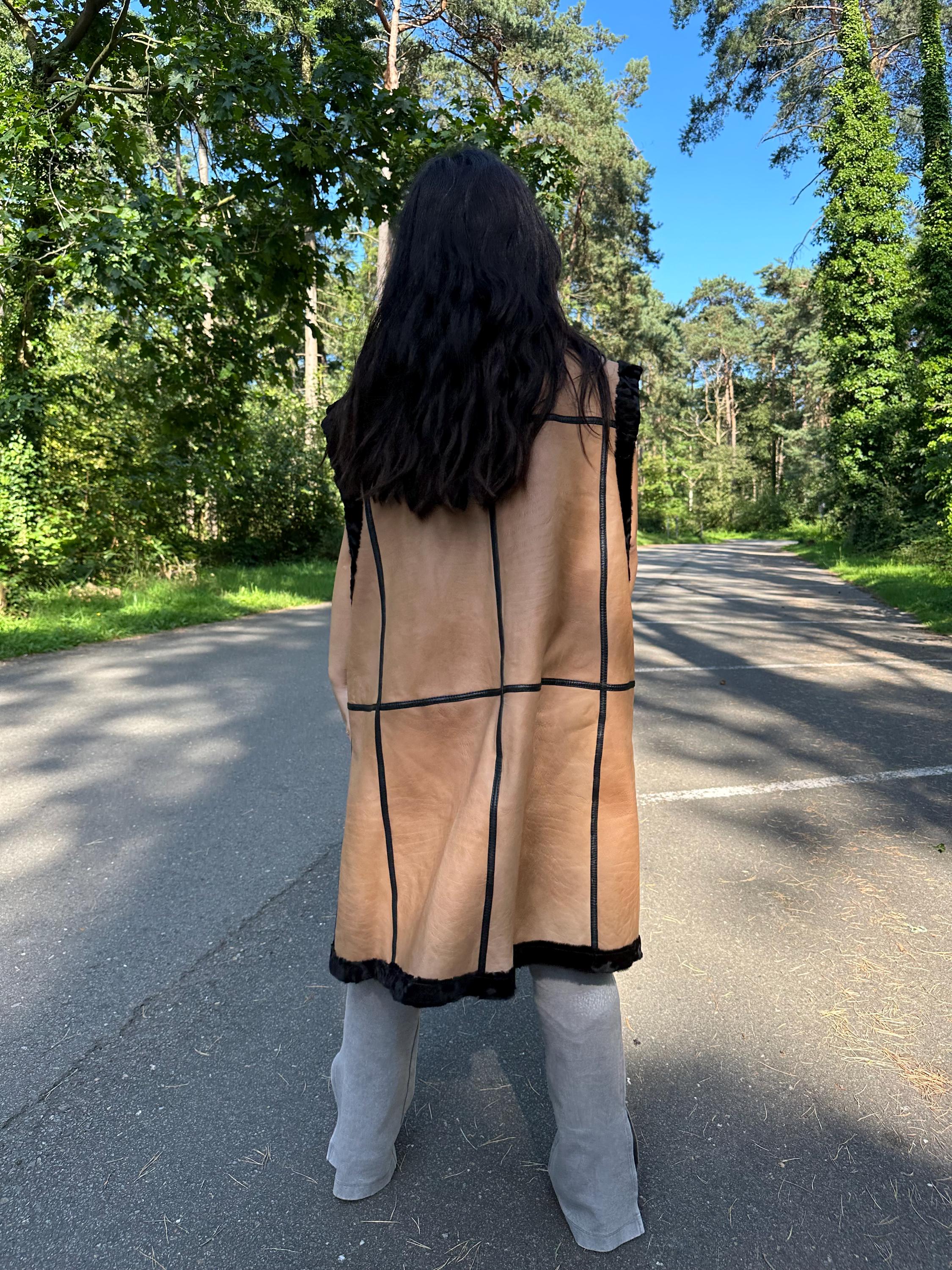 Double Sided Astrakhan and Leather Fur Vest, XXL Size, Vintage fur Vest, Real Fur, Ultimate Style and Warmth in a Luxurious Design, Fur Coat