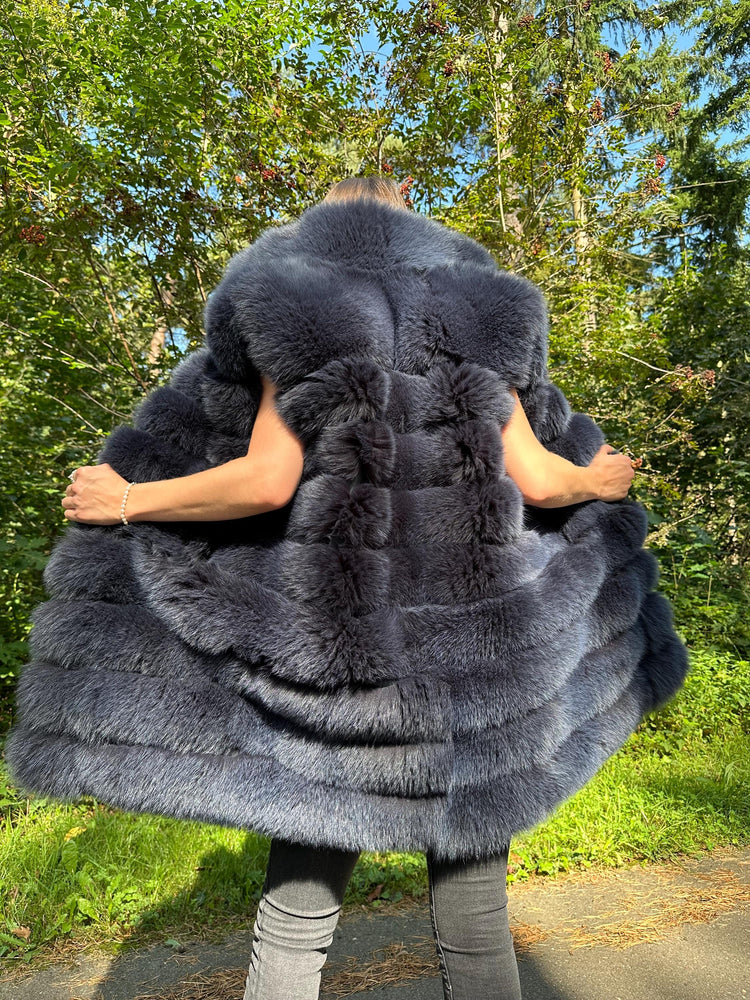 Brand New Dyed Blue Fox Fur Vest, M/L Size, Premium Quality Fur, Luxuriously Soft and Fluffy, Perfect for Elegant Style, Made in Greece, Fox