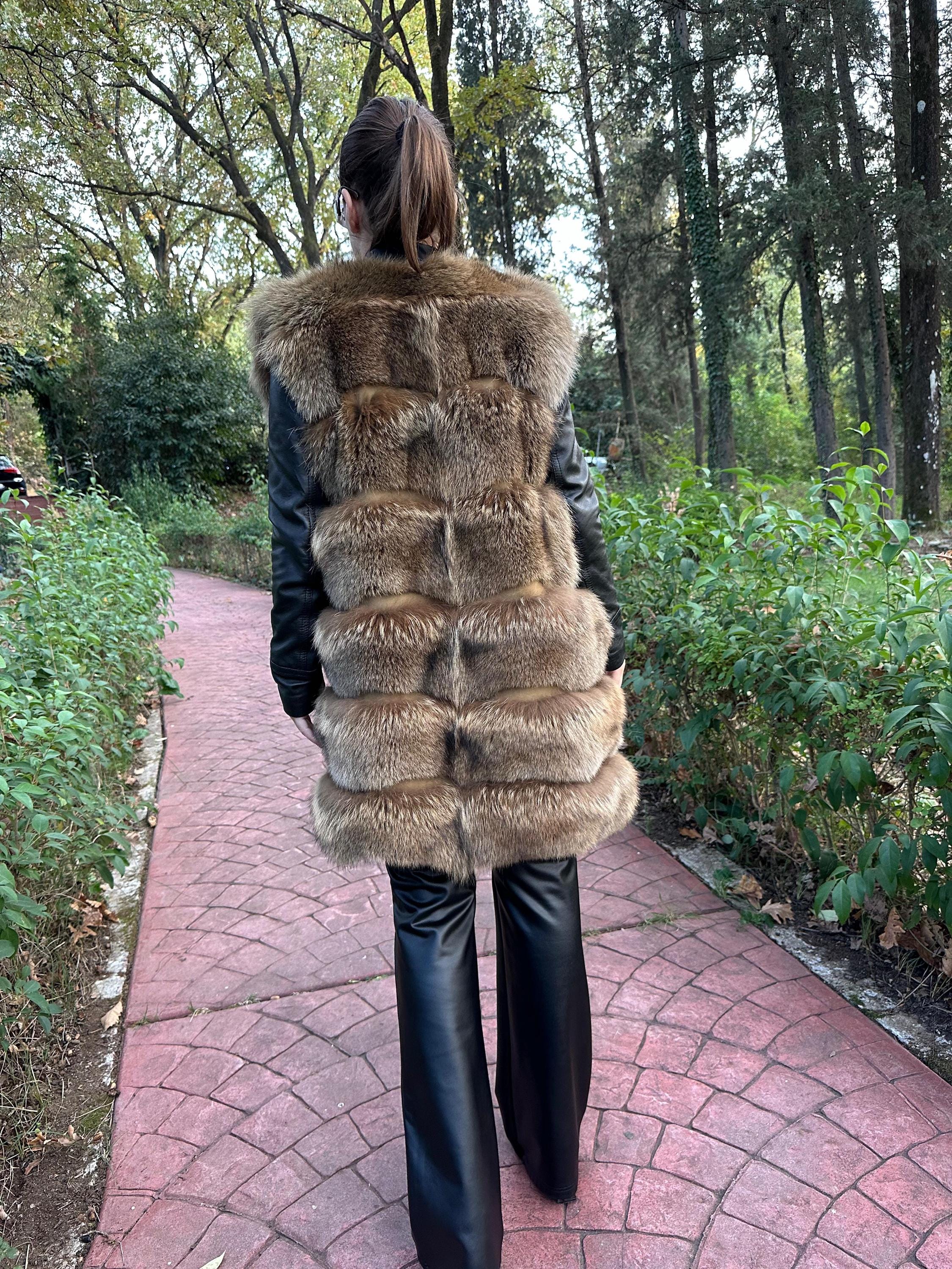 Fox Fur Vest in Silver Brown Color, Medium & Small Size, Very Soft and Fluffy Fur, Made in Greece, Luxurious and Elegant Women's Outerwear
