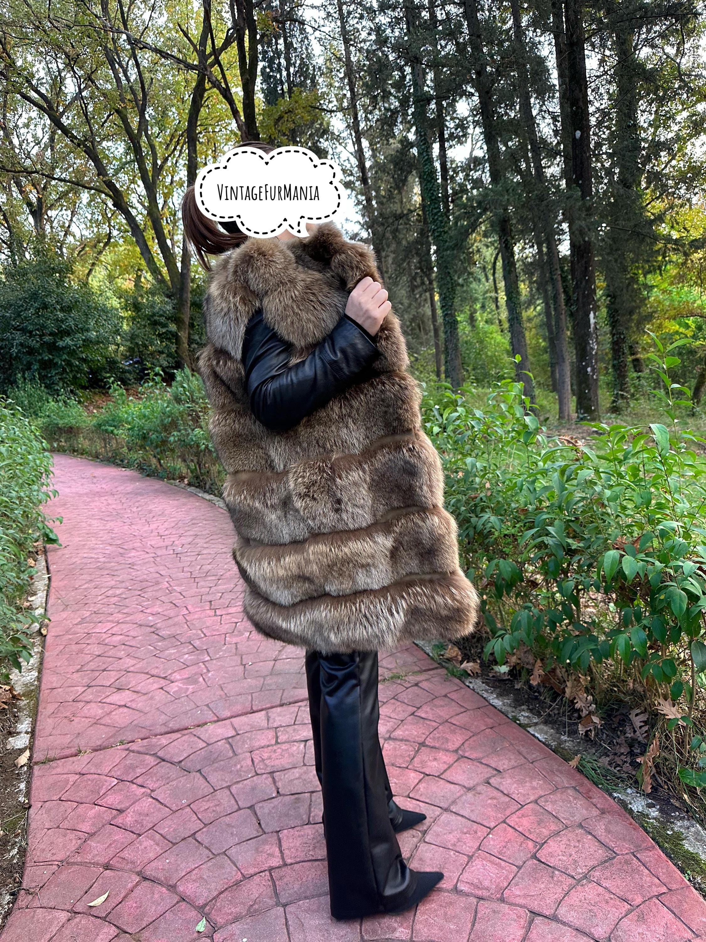 Fox Fur Vest in Silver Brown Color, Medium & Small Size, Very Soft and Fluffy Fur, Made in Greece, Luxurious and Elegant Women's Outerwear