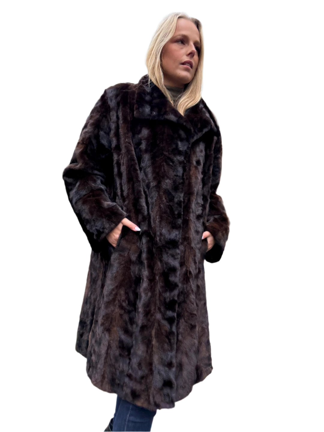 Short Haired Sheared Mink Fur Coat, XL Size, Vintage Style Coat, Real Mink Fur Coat, Luxurious and Elegant Outerwear, Brown Mink Fur Coat