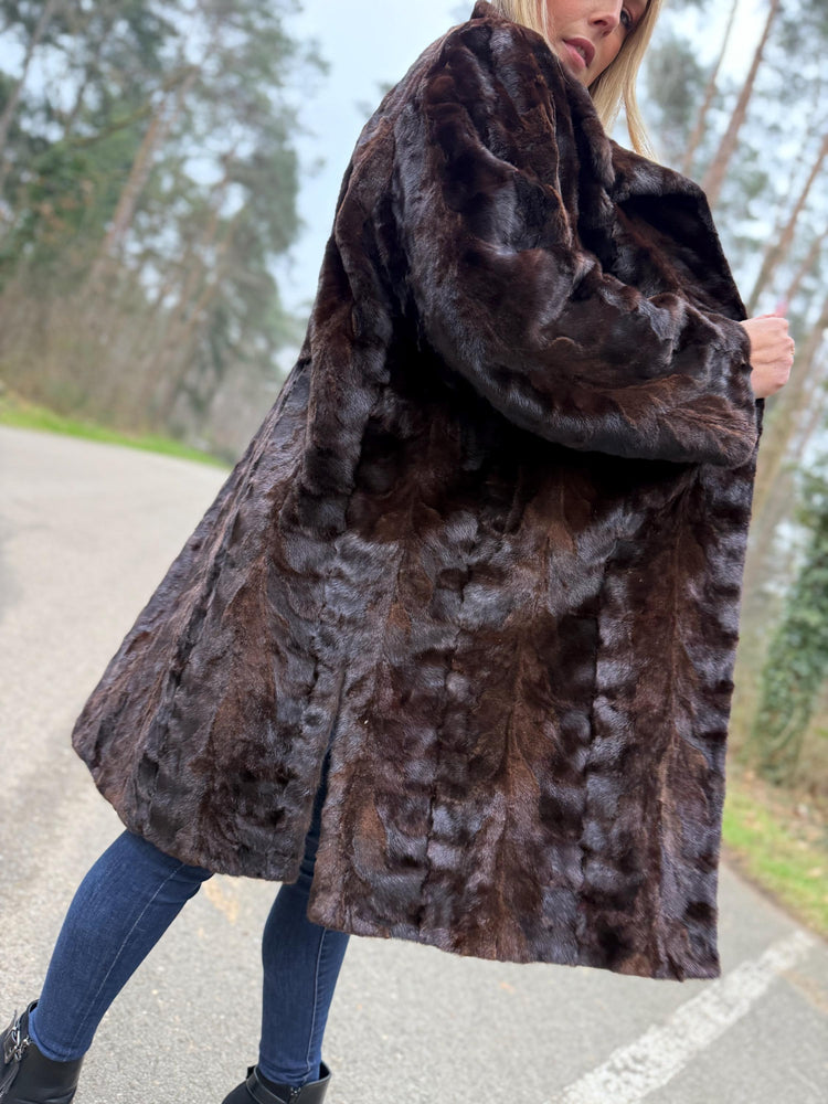 Short Haired Sheared Mink Fur Coat, XL Size, Vintage Style Coat, Real Mink Fur Coat, Luxurious and Elegant Outerwear, Brown Mink Fur Coat