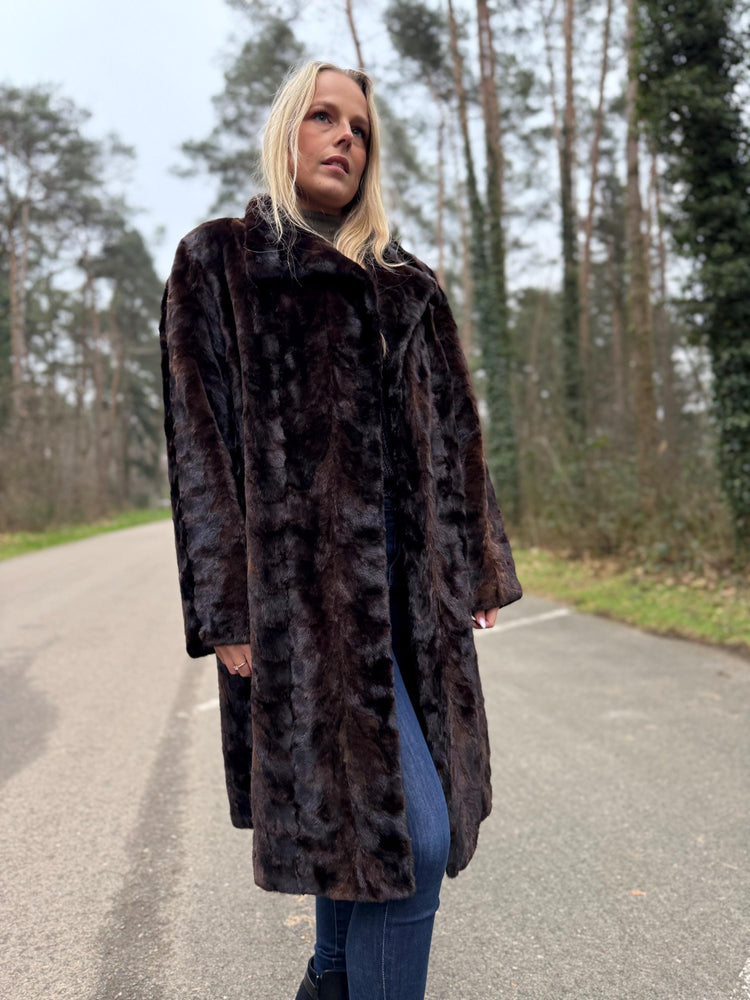 Short Haired Sheared Mink Fur Coat, XL Size, Vintage Style Coat, Real Mink Fur Coat, Luxurious and Elegant Outerwear, Brown Mink Fur Coat