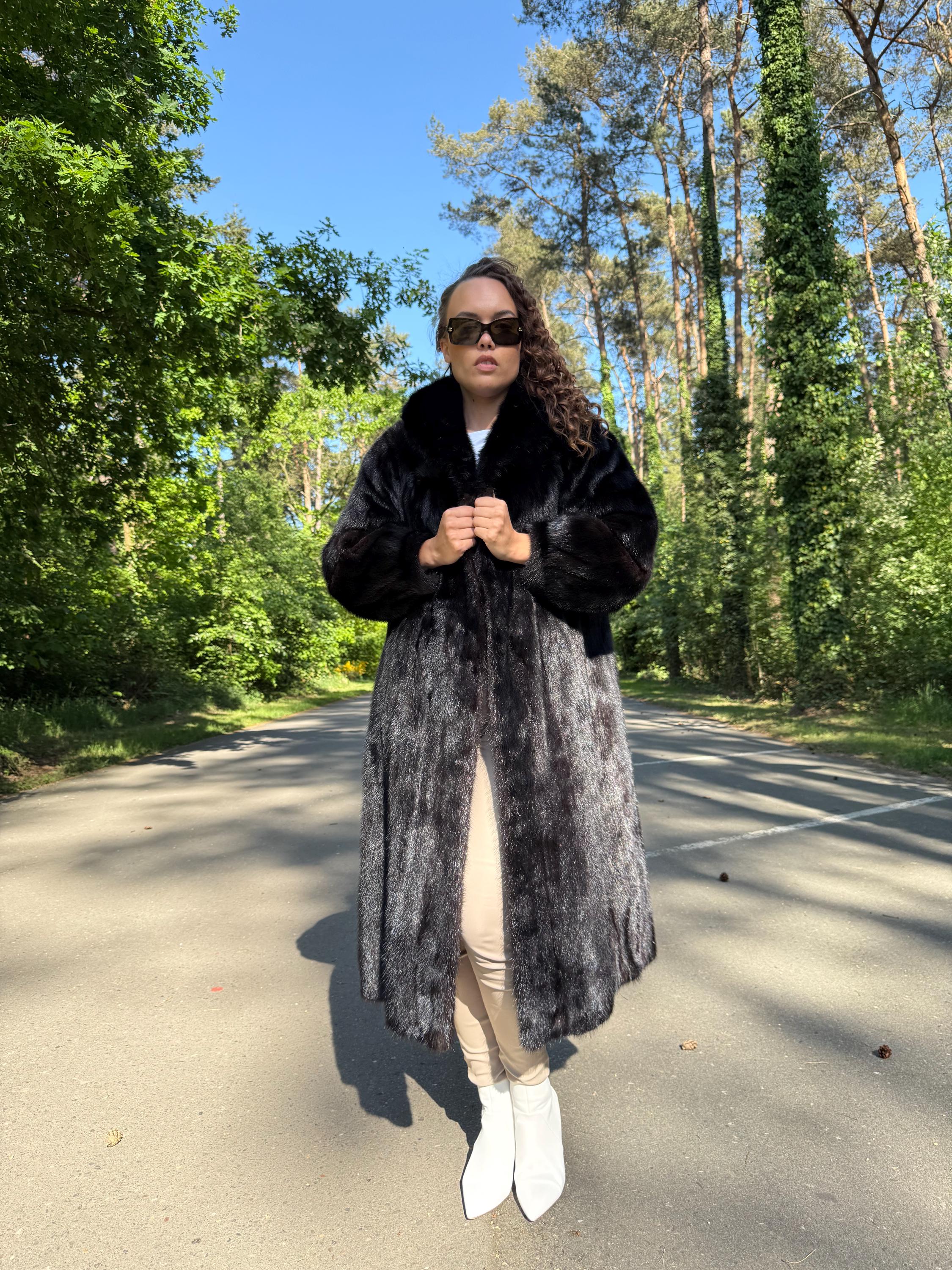 Saga Mink Fur Coat in Dark Brown, XL Size, Premium Selected Mink Fur Coat, Perfect for Elegant Style in Classic Fashion, Real Mink Fur Coat