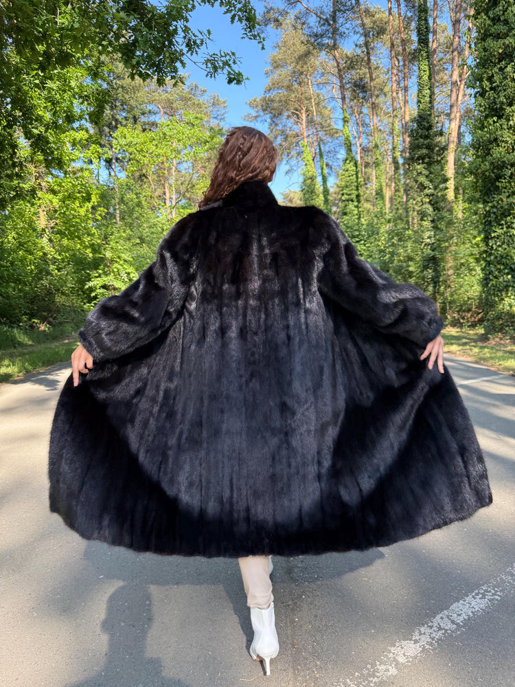 Saga Mink Fur Coat in Dark Brown, XL Size, Premium Selected Mink Fur Coat, Perfect for Elegant Style in Classic Fashion, Real Mink Fur Coat