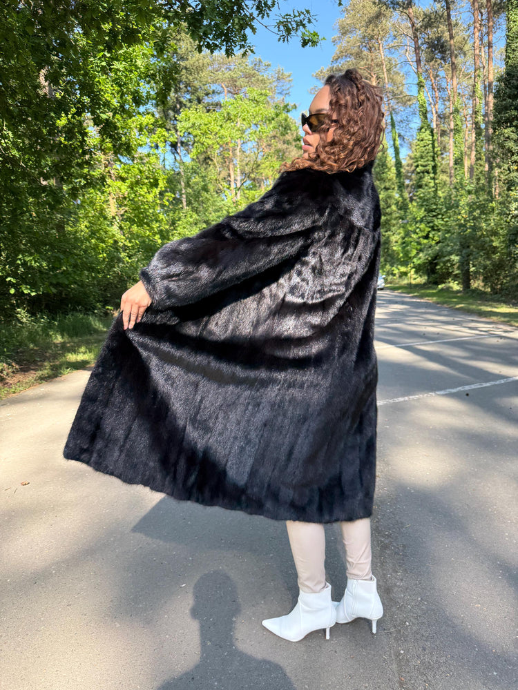 Saga Mink Fur Coat in Dark Brown, XL Size, Premium Selected Mink Fur Coat, Perfect for Elegant Style in Classic Fashion, Real Mink Fur Coat