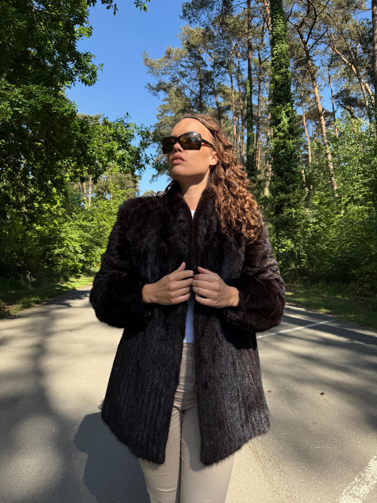 SAGA Mink Jacket in Natural Brown Color, Medium Size, Premium Quality Fur, Genuine Mink, Perfect Lining, Elegant & Luxurious Women's Jacket